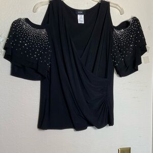 MSK Elegant Black Cold Shoulder Blouse with Sparkling Accents